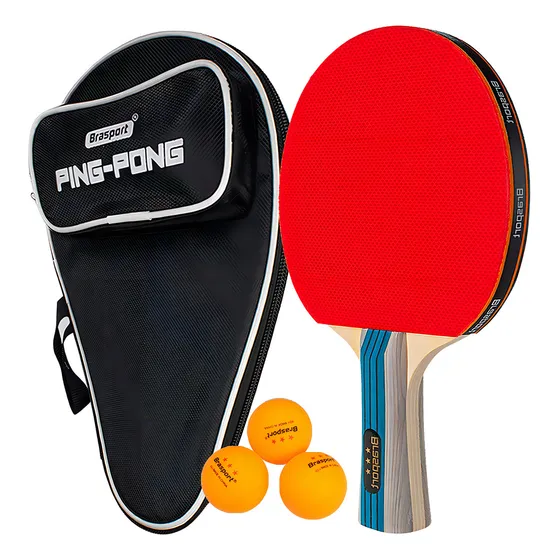 Raquete Ping Pong De Tenis De Mesa Profissional C/raqueteira Cor Case Preta Tipo De Cabo Fl (côncavo)