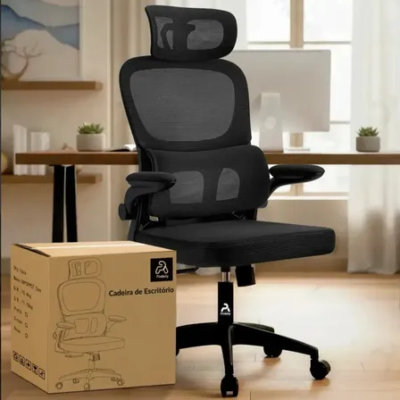Cadeira de Escritório Sweet Studio Ergonômica Preta, com Apoio de Cabeça e Suporte Lombar