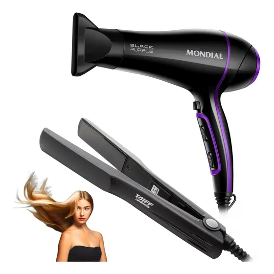 Prancha Taiff Ceramica + Secador De Cabelo Roxo 2000w Scn-01