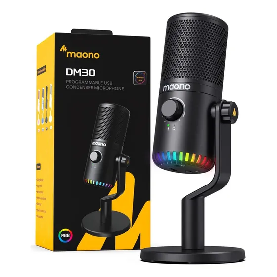 Microfone Maono Gamer DM30 RGB Condensador Cardioide cor preto
