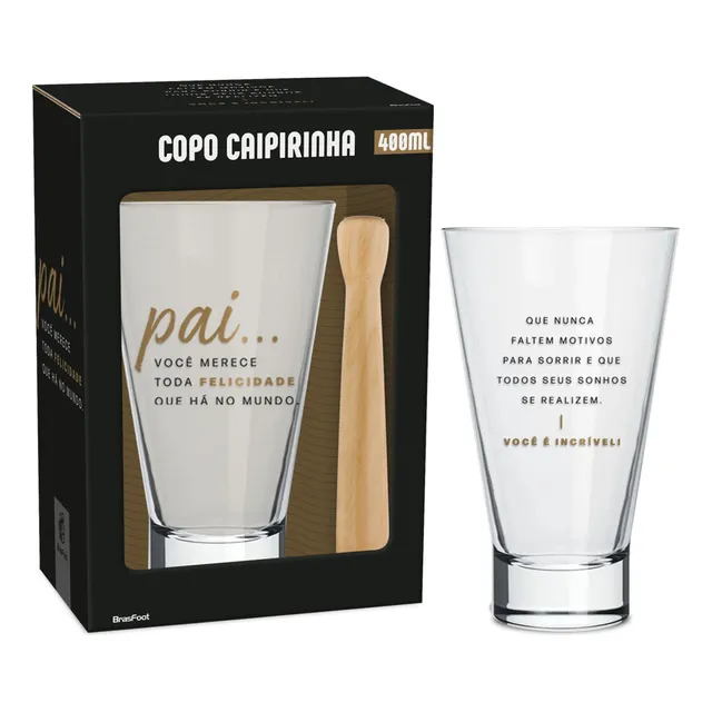 Copo Caipirinha Vidro Socador 400 Ml Presente Dia Dos Pais