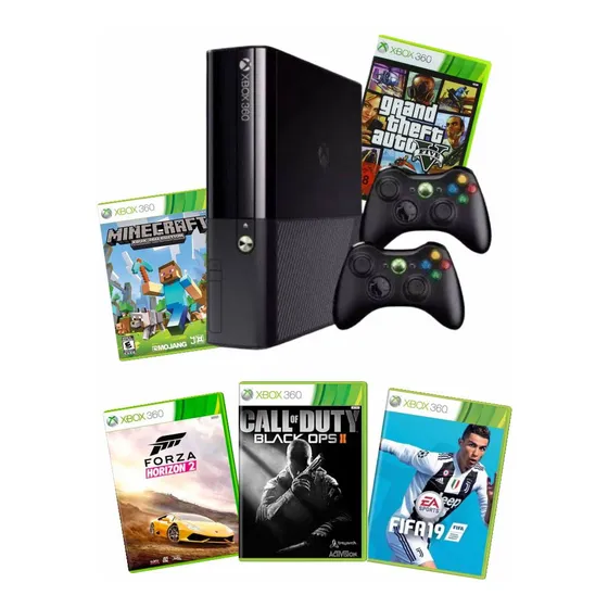 Xbox 360 Com 2 Controles 120gb Com Varios Jogos