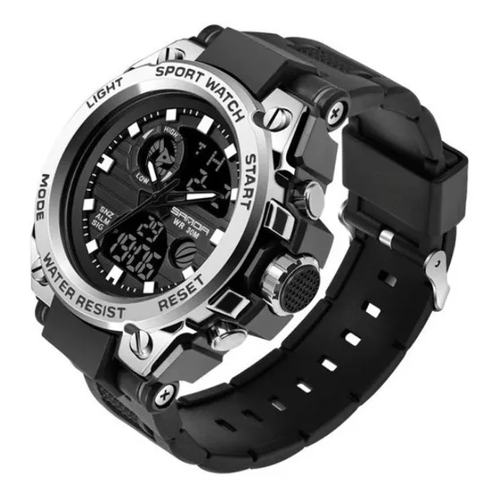 Reloj pulsera Sanda 739 con correa de poliuretano color negro - bisel plata