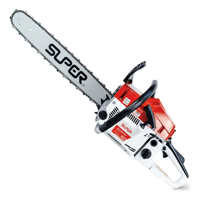Motosierra A Gasolina Super Serie X 58cc 3.2hp Barra de 20" Antivibratoria Blanco/Rojo Mss20g58