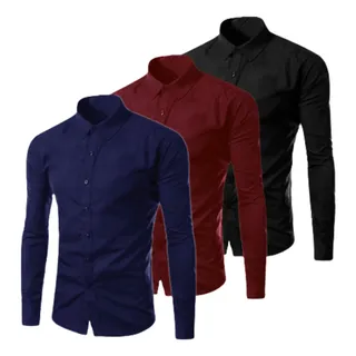 Kit 3 Camisa Social Masculina Slim Fit Premium Pronta Entreg Kit 3 Camisa Social Masculina Slim Fit Premium Pronta Entreg