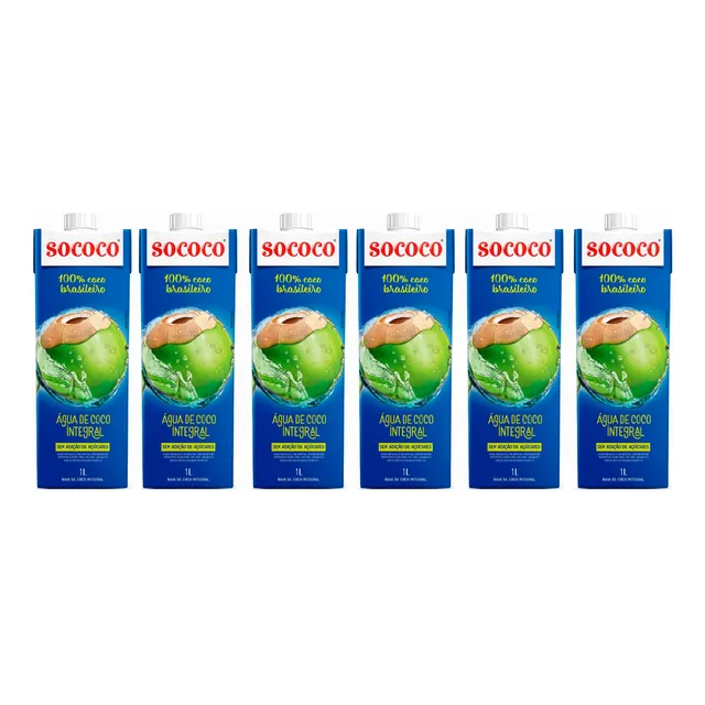 Agua De Coco 1 Litro Pack X6 Sococo 100% Natural Brasil