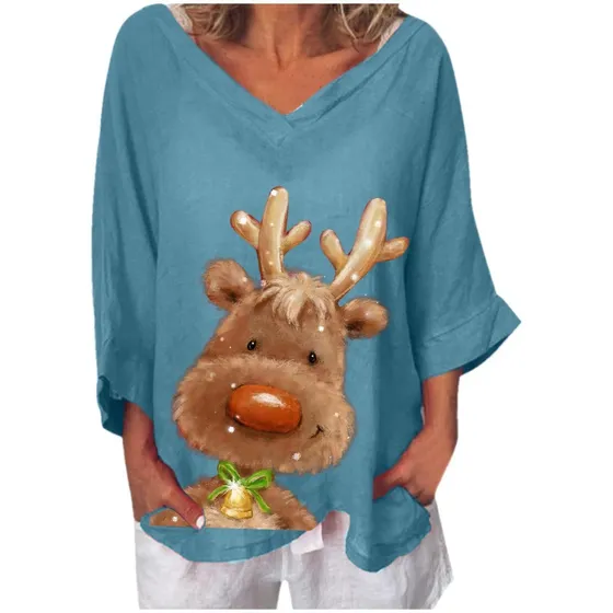 Camiseta Navidad Para Dama Cuello 5 Manga Larga Blusa S