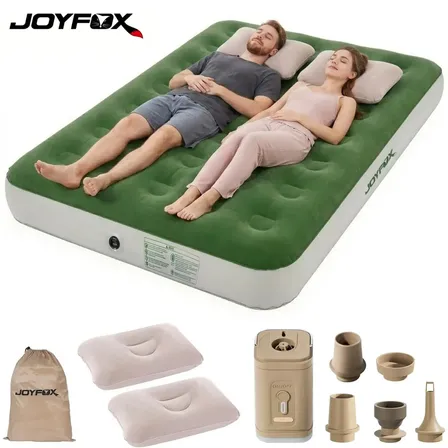 Colchão Inflável Casal Joyfox Com Bomba Elétrica Sem Fio E Luz De Camping Verde-musgo