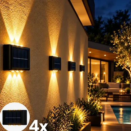 Kit 4 Arandela Solar Luminária Led Parede Externa Jardim 127/220v Preto