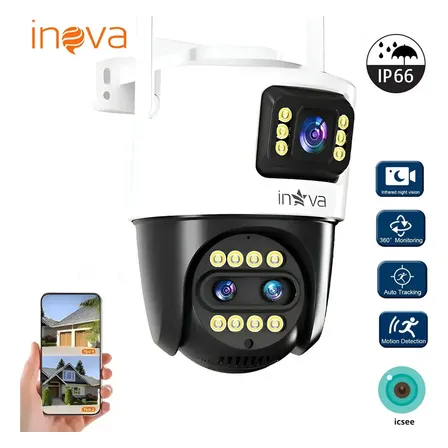 Câmera Ip Segurança Residencial Wifi ICSEE Externa Dupla Lente Grande Angular, PTZ 360° 4K Full Hd, IP66 à Prova D'água, Camara Vigilancia com Audio Bidirecional Detecção de Movimento