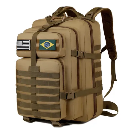 Mochila Tática Impermeável 50L Xiaobang Militar Marrom-claro Zíper
