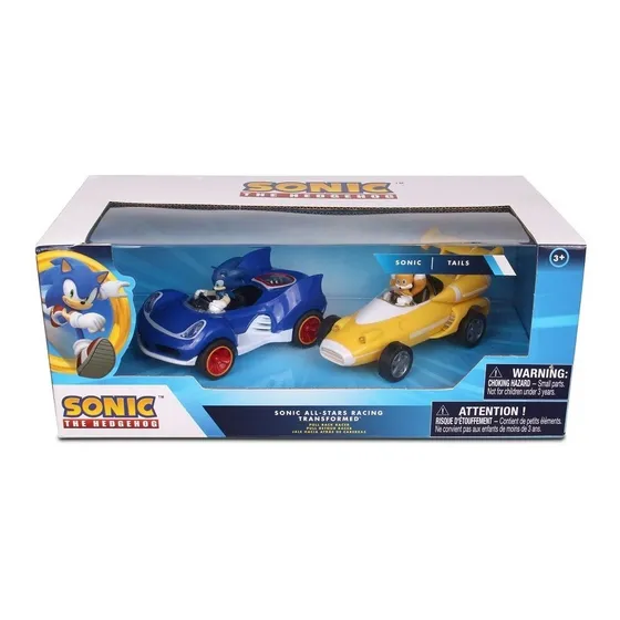 Sonic - Pack X2 Carritos Retractiles De Sonic Y Tails Color Azul Y Amarillo