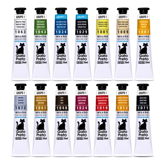 Kit 14 Tintas Óleo Gato Preto G1 E G2 - 20ml Escolha A Cor