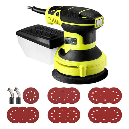 Lixadeira Orbital Profissional 350w 125mm 6 Velocidade Com Coletor De Pó Removível E 16pcs Lixas Para Lixamento Em Madeira E Metal Desoon 127v Verde-claro 60hz