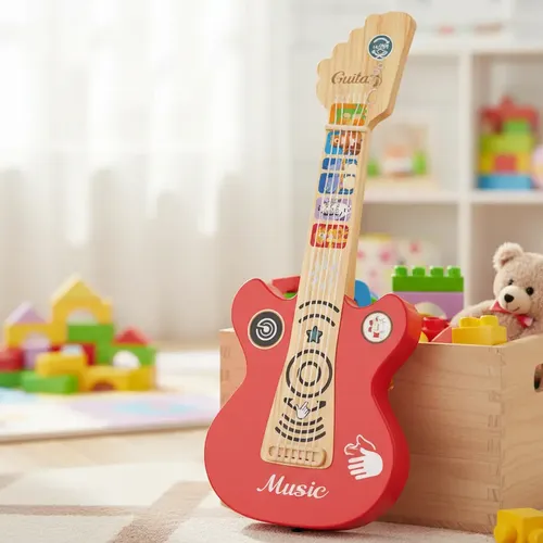 Juguete Musical Para Niños – Guitarra Con Micrófono Y Luces De Colores, Soporte Ajustable En Altura, Ideal Para Peques De 3 A 8 Años