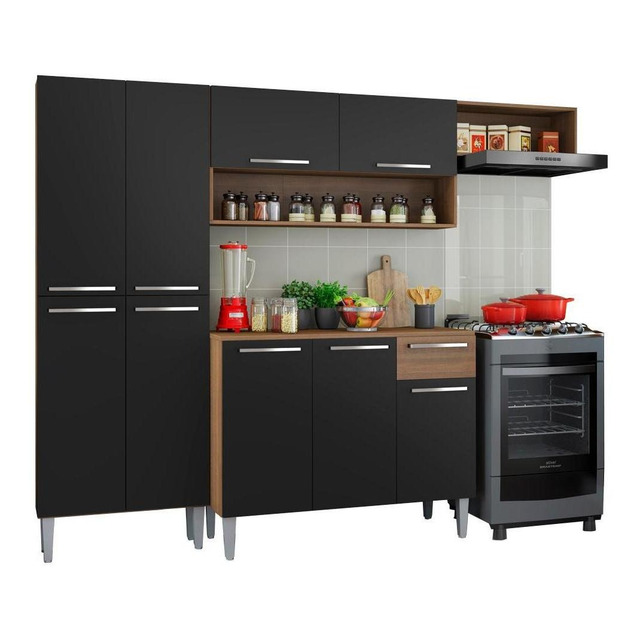 Armário De Cozinha Modulada Compacta Completa Madesa Emilly Top Com Armário E Balcão Cor R... Armário De Cozinha Modulada Compacta Completa Madesa Emilly Top Com Armário E Balcão Cor R...