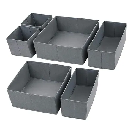 Set X6 Organizador De Cajones Para Ropa Interior Tela Color Apilable Multiuso Escritorio Joyas Costura Maquillaje Accesorios Oficina Hogar Gris oscuro