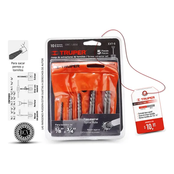 Extractores De Tornillos Juego De 5pz Truper 14512 1/8 A 3/4