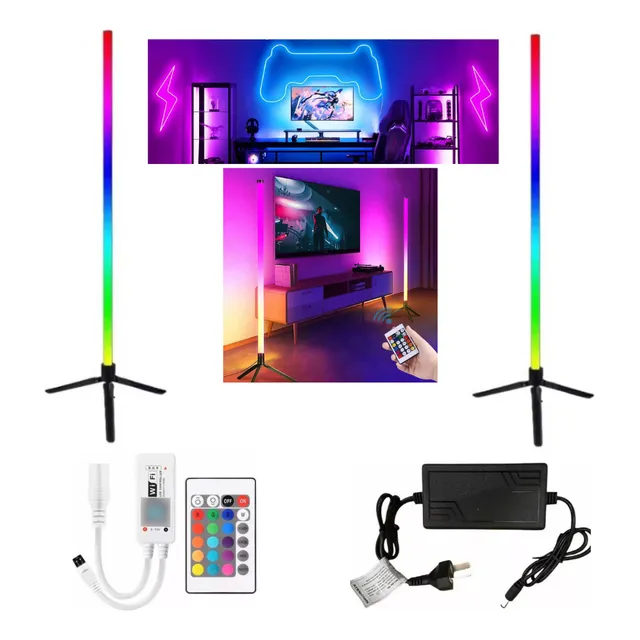 Luz Lampara Pie X2 Led Rgb Wifi Esquinero Alexa Google Home