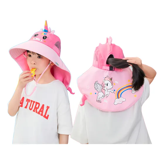 Sombrero Gorro Infantil Protección Uv Cubre Nuca Unicornio