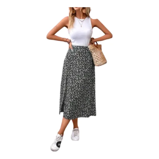 Shein Frenchy Falda Con Estampado Floral Con Abertura
