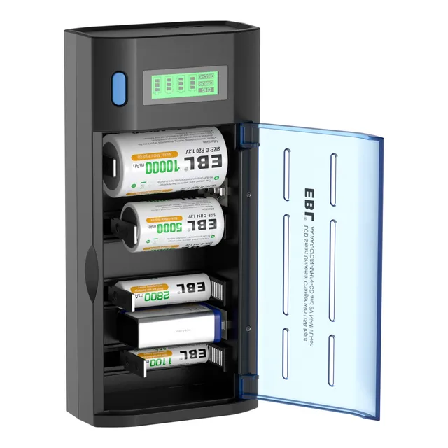 Cargador Ebl Universal Pilas Baterías Aa Aaa 9v C D Usb Lcd