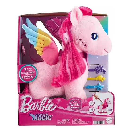 Peluche Barbie Pegasus con alas de colores y Hpj50 de color rosa mate