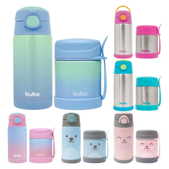 Kit Garrafa + Pote Térmico Buba P/ Papinha Frutas Com Colher