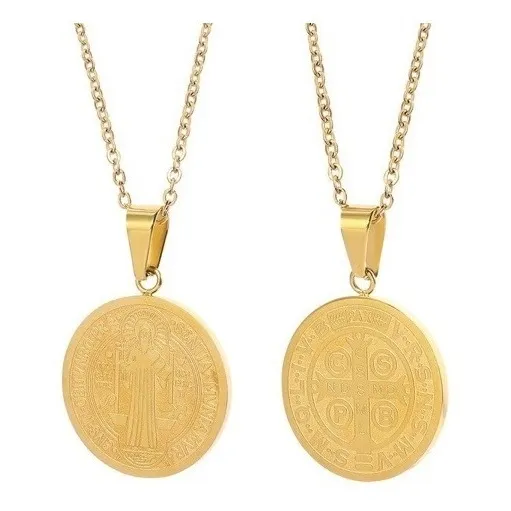 Collar San Benito Santo Portector Acero Inoxidable (dorado)