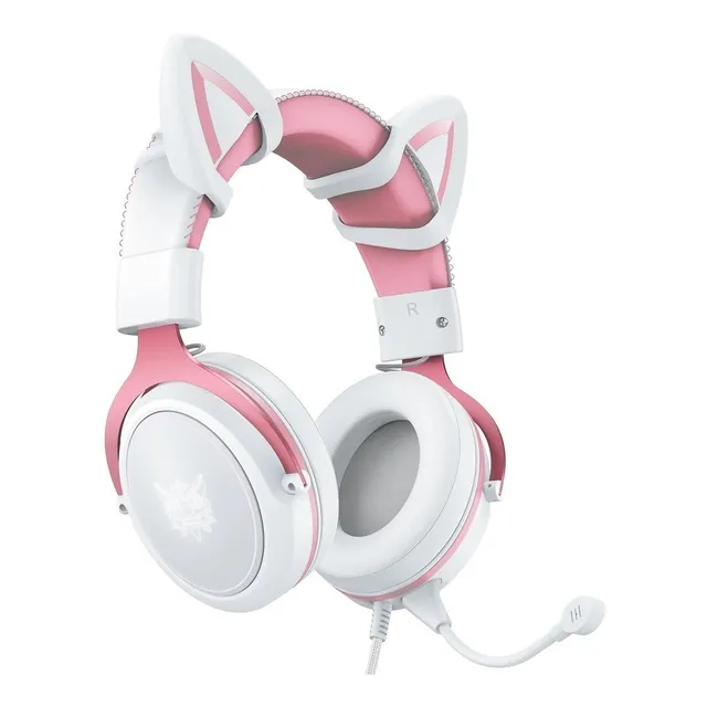 Audífonos Gamer Onikuma X10 Orejas De Gato Blanco Con Rosa