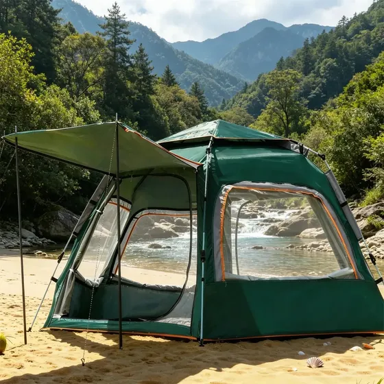Barraca E Tenda Camping Automática New Hawaii 6-8 Pessoas Com Varanda Extra Impermeável 1500mm Verde