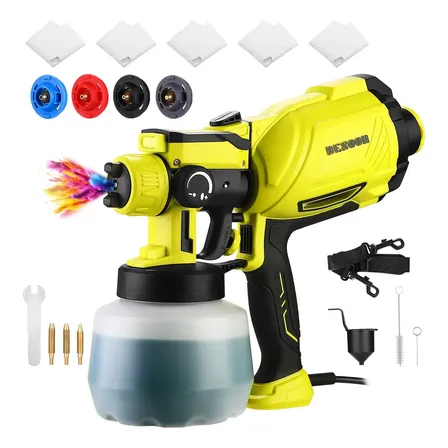 Pistola De Pintura Elétrica 1600w Motor De Cobre Puro Profissional Pulverizador 1200ml 38000rpm Com 4 Bicos De Cobre 220v Desoon Verde-limão