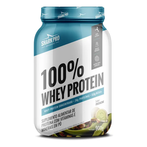 Whey Protein 100% Pote 900g Proteína Shark Pro Sabores Top Sabor Pistache