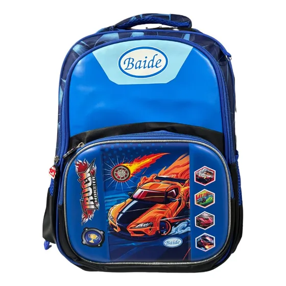 Mochila Con Carro, Cartuchera Y Lunchera Autos De Carreras