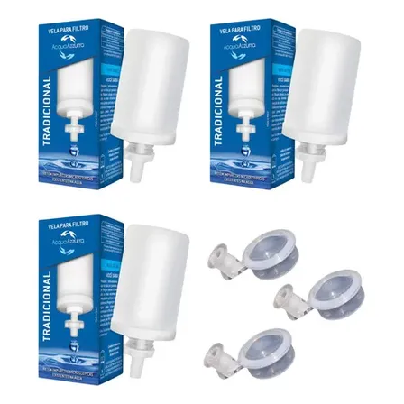 Kit 3 Velas Refil Tradicional Filtro De Barro + 3 Boias Branco