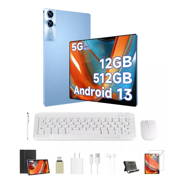 Hancdon Tablet S12 Android 13 Tablet 512 Rom 12gb Ram Azul Acero Wifi 5g Hd Ips Teclado Y Mous Con Funda