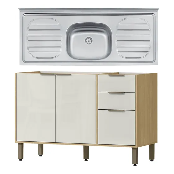 Cocina Modular Gloria Bajo Mesada 120 Cm Mdp 15mm Y Pileta Color Castaño/Off white