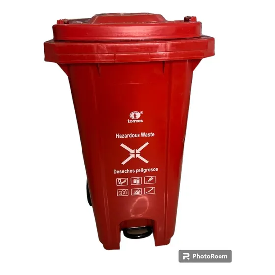 Contenedor De Basura De 240 Lts Negro Con Pedal Y Ruedas