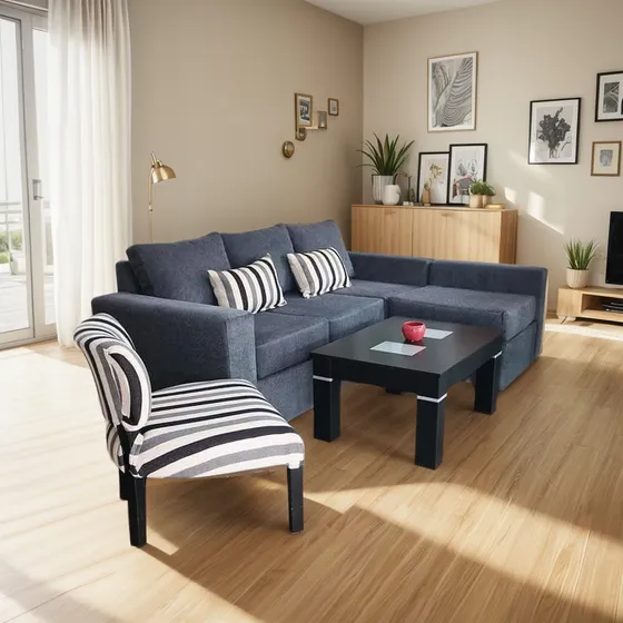 Juego De Living, Sillon De Tres Cuerpo, Matera Y Mesa Ratona