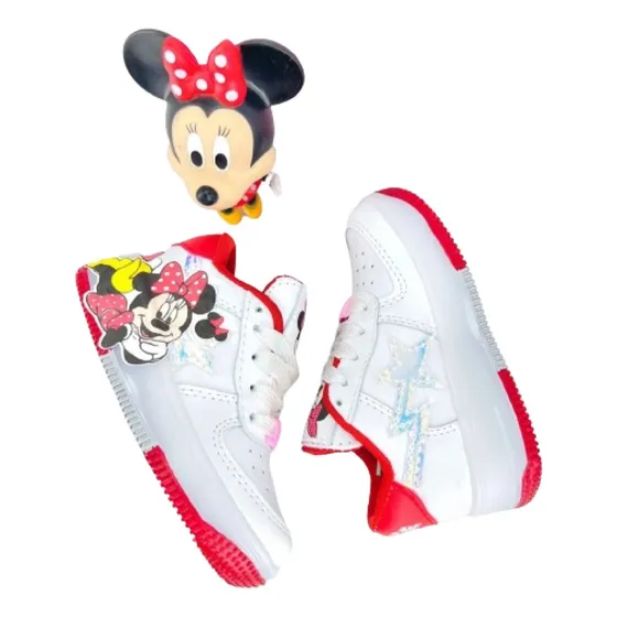 Zapato Deportivo De Niñas Blanco Con Rojo