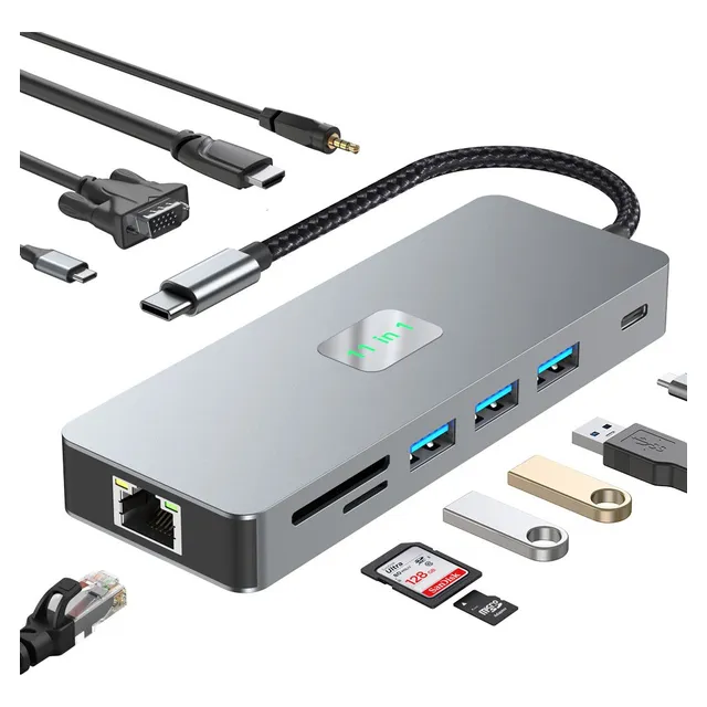 Adaptador Hub Usb C 11 En 1, Usb 3.0, Hdmi 4k, Multipuerto