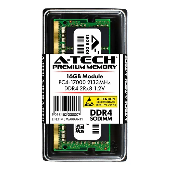 Memoria Ram 16gb A-tech Ddr4 2133mhz Modulo (1 X 16gb) Pc4-17000 Non-ecc Unbuffered Sodimm 260-pin 2rx8 1.2v Dual