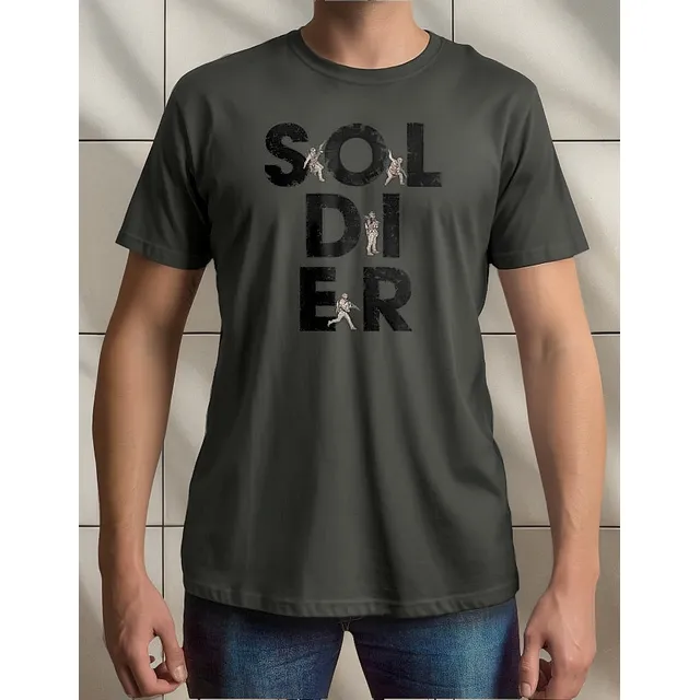 Camiseta Masculina Soldier Tática Estampada Algodão Cinza