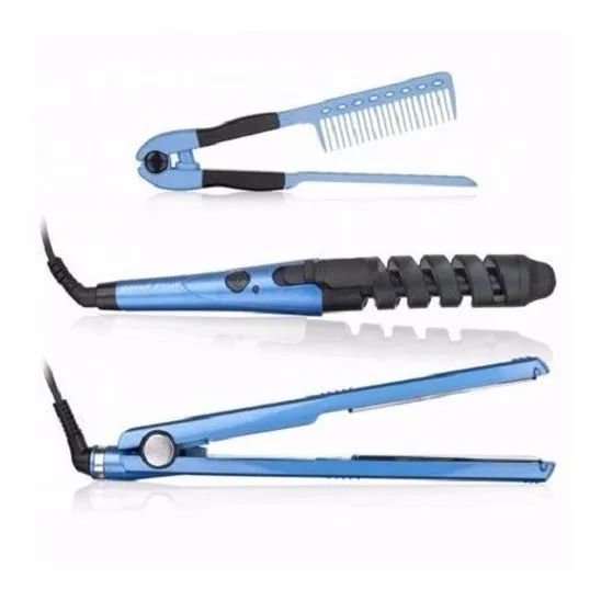 Plancha Para Cabello + Rizador Y Peine De Plancha Combo 3en1