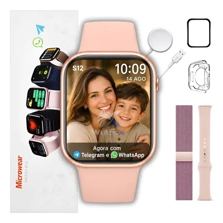 Relógio Smartwatch S12 Serie 12 Amoled Whatsapp Gps Nfc 2027 Dourado Rose