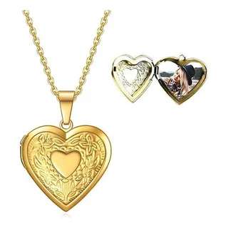 Collar Peraca Cris Para Mujer Con Locket De Corazón De Oro P Collar Peraca Cris Para Mujer Con Locket De Corazón De Oro P
