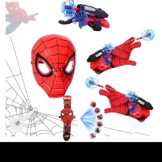 Kit Homem Aranha Relógio Projetor + 1 Luva Lança + 1 Máscara