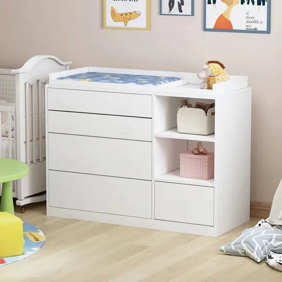 Cómoda Premium Blanca Cinco Cajones Con Cambiador Para Bebes