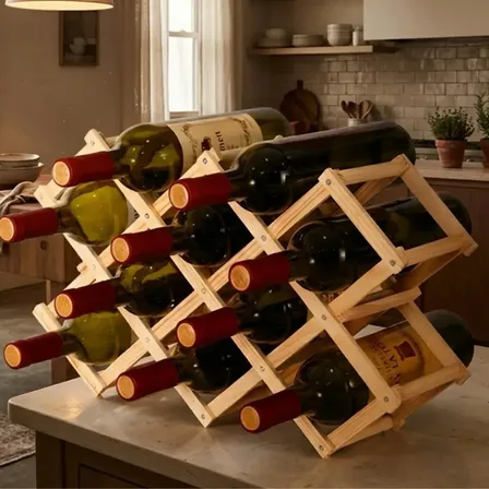 Suporte Adega Porta Vinhos 10 Garrafas Retrátil Bambu Mesa Bancada Portátil Pítia