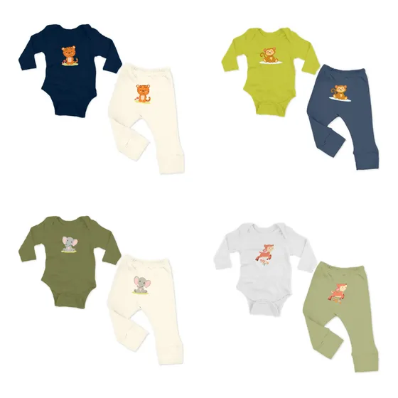 Kit 4 Conjuntos Bebê Unissex Body E Calça Cores Sortidas